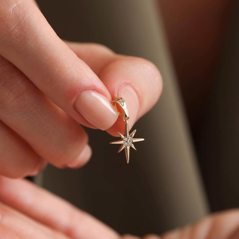9K Gold Mini White North Star Pendant