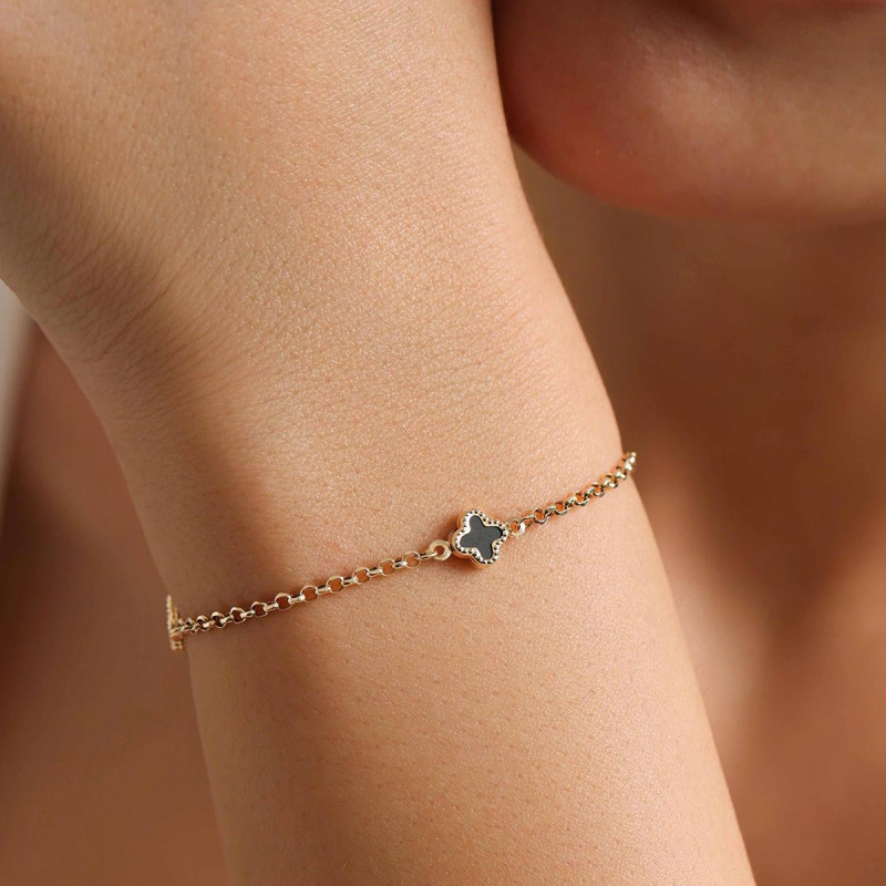 9K Gold Black Clover Bracelet