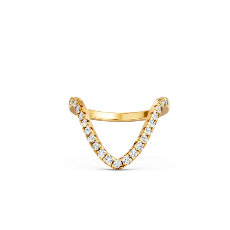 V-Shape Arch Curved 9KT Gold Diamond Band
