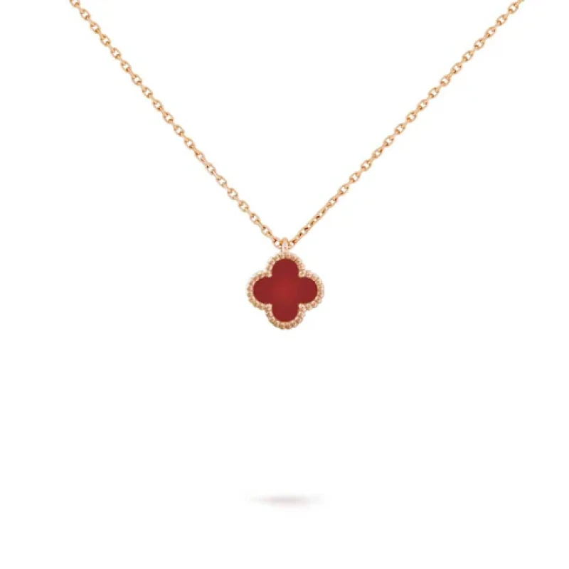 9KT Gold Red Clover Pendant Necklace for Women