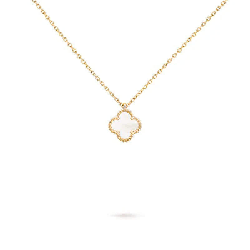 9KT Gold Mother of Pearl Clover Pendant Necklace for Women