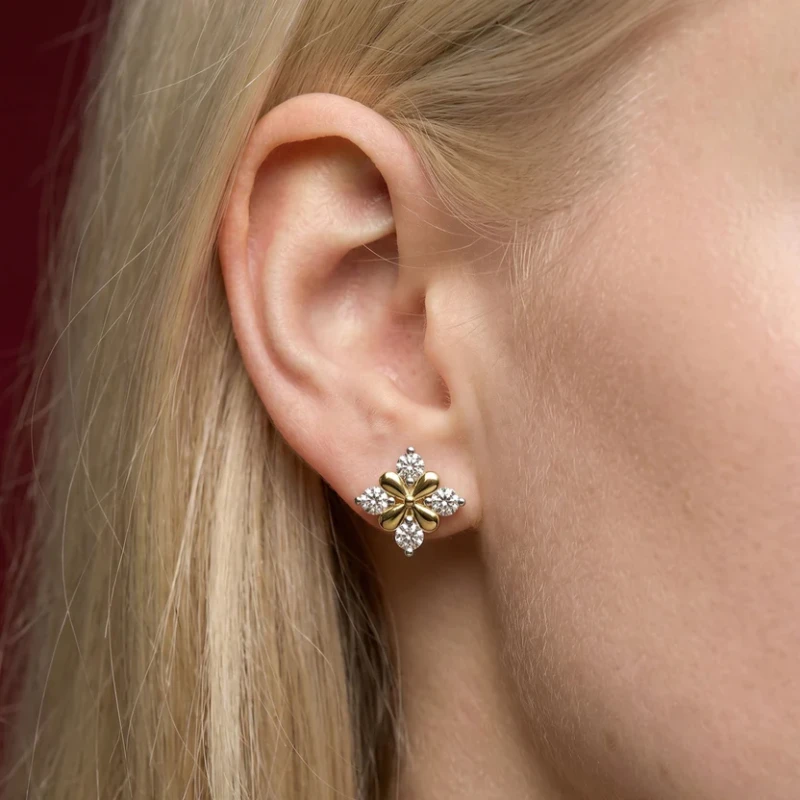 Sixteen Stone Inspired 9KT Gold Diamond Stud Earrings 3