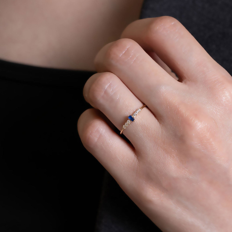 9K Gold Ring with Dark Blue Stone 1