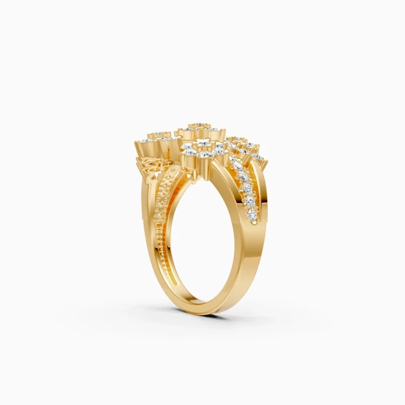 9K Gold Floral Diamond Ring 5