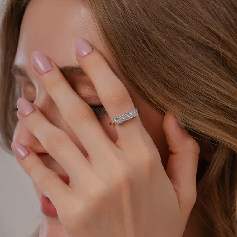 9K Gold Double Row Diamond Band Ring