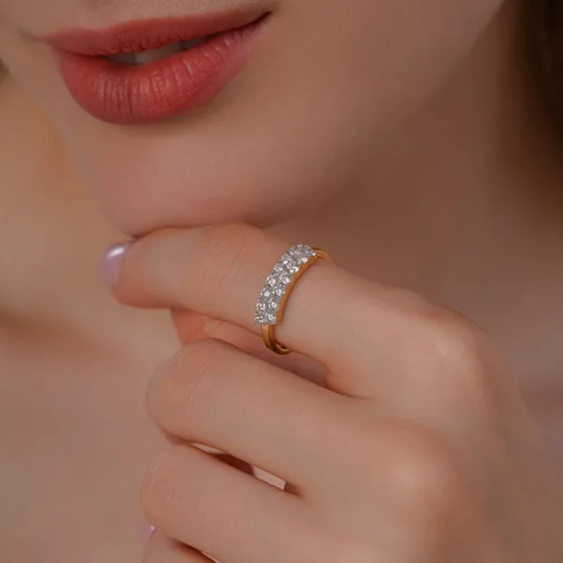 9K Gold Double Row Diamond Band Ring 5