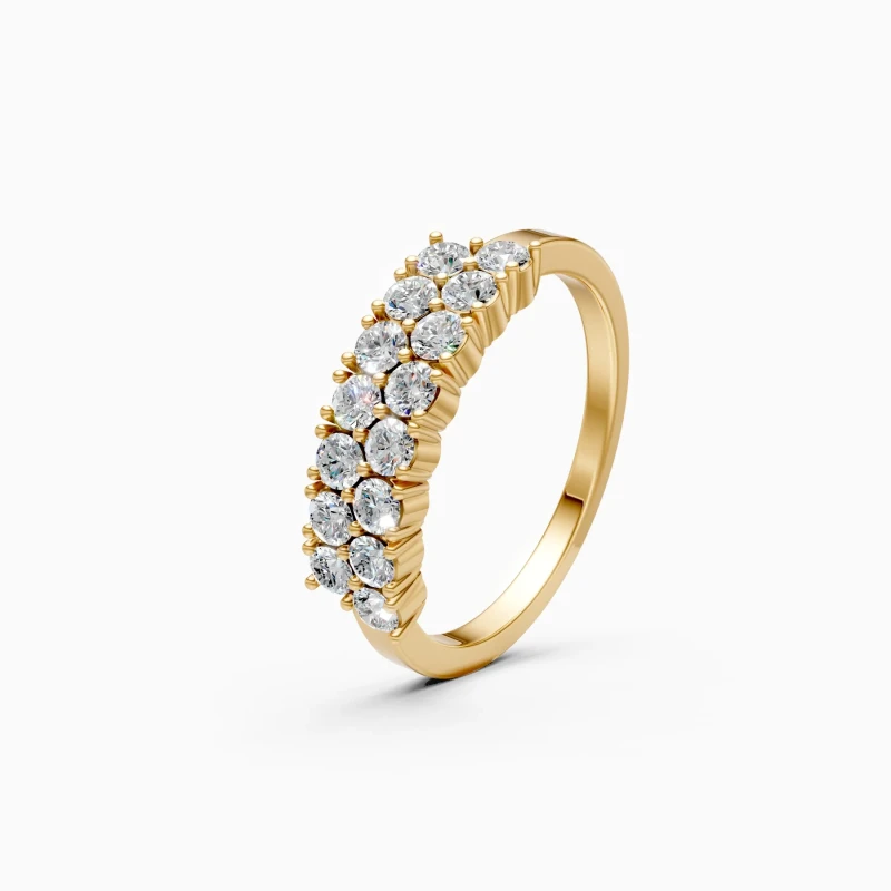 9K Gold Double Row Diamond Band Ring 6