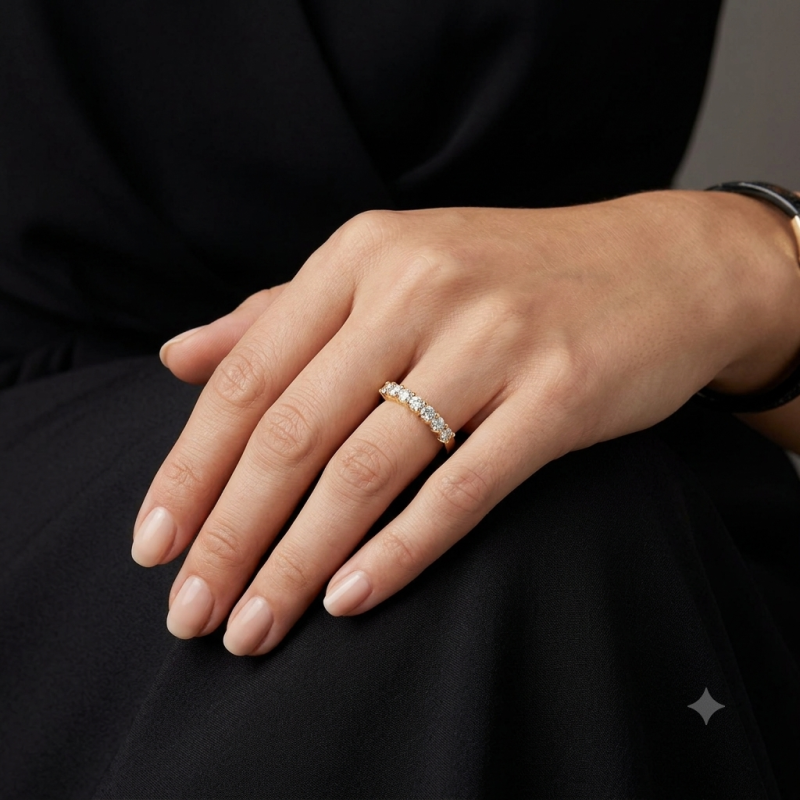 9K Gold Diamond Half Band Ring