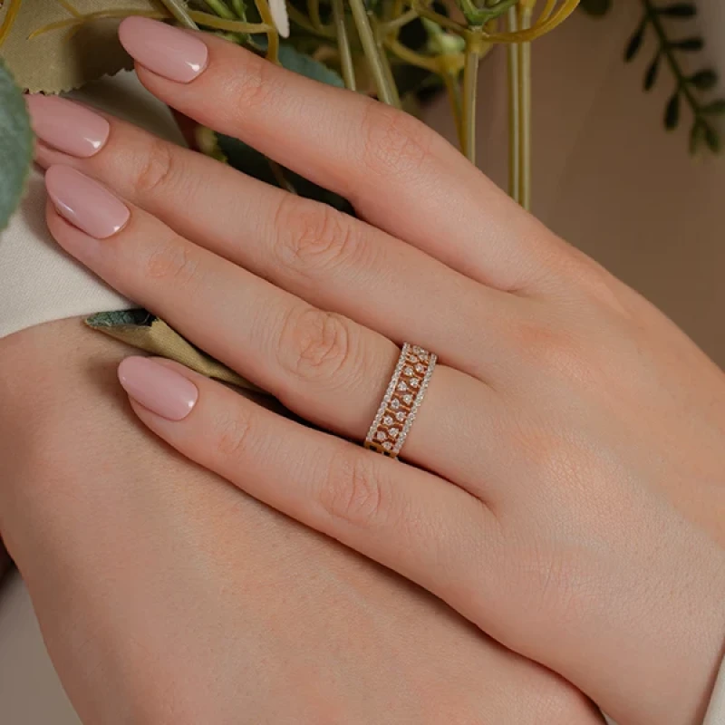 9K Gold Wide Diamond Band Ring