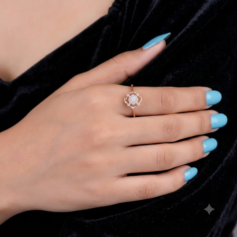 9K Gold Floral Cluster Diamond Ring 1