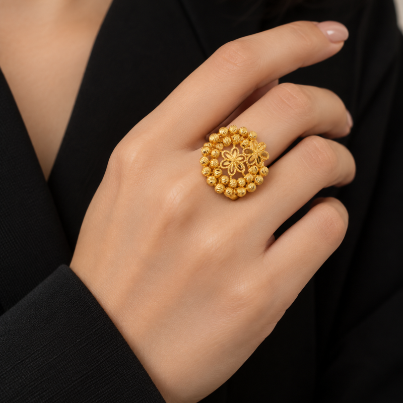 9K Gold Anmol Teen Floret Ring