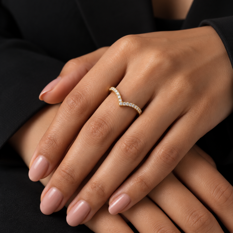 9K Gold V-Flow Diamond Ring 9