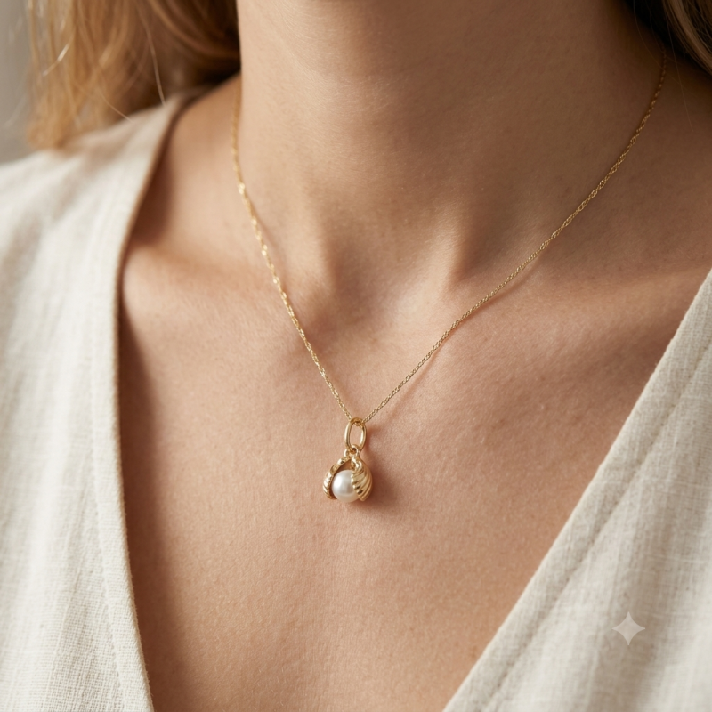 9K Gold & Pearl Oyster Charm