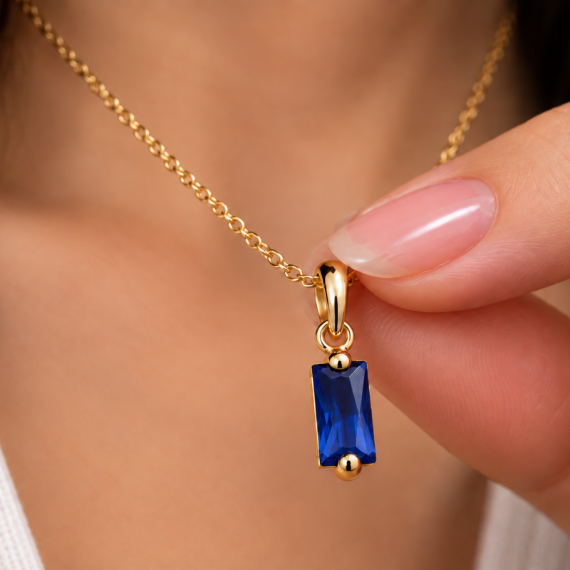 9K Gold Blue Baguette Charm