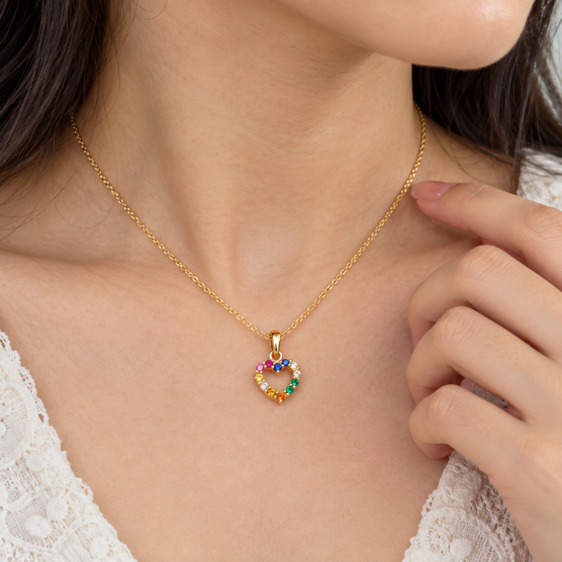 9K Gold Rainbow Heart Charm