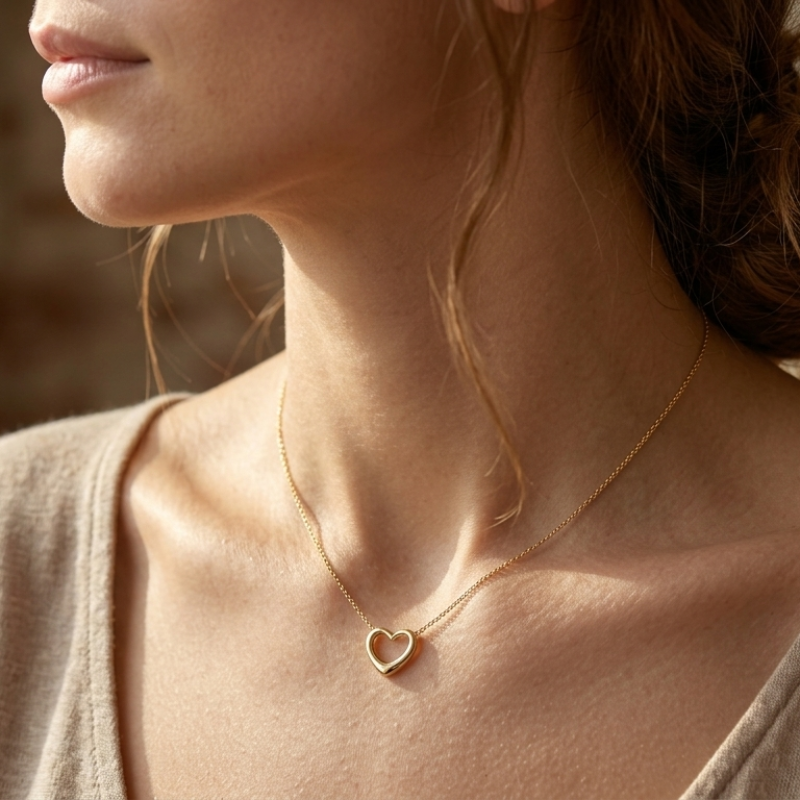 9K Gold Open Heart Slider Pendant
