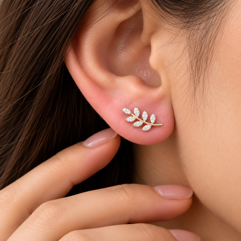 9K Gold Olive Branch Earrings 1