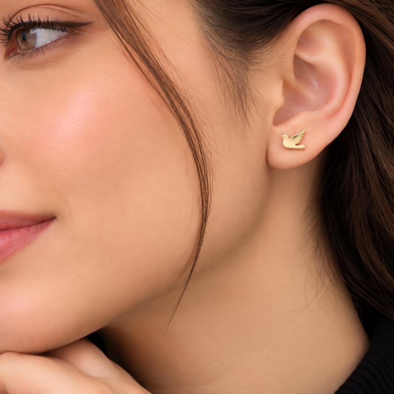 9K Dainty Dove Stud Earrings