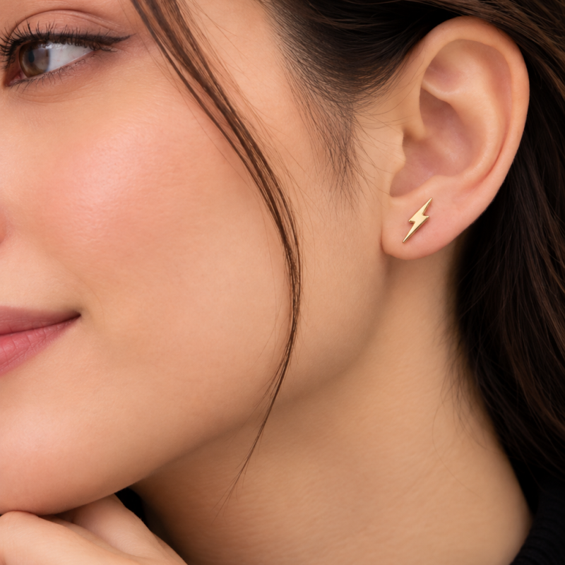9K Gold Lightning Stud Earrings 1
