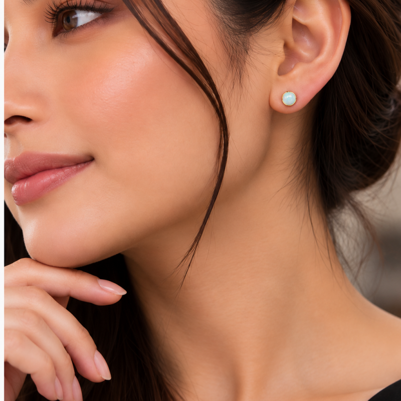 9K Small Round Opal Stud Earrings