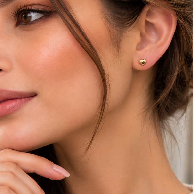 9K Dainty 4mm Gold Heart Stud Earrings