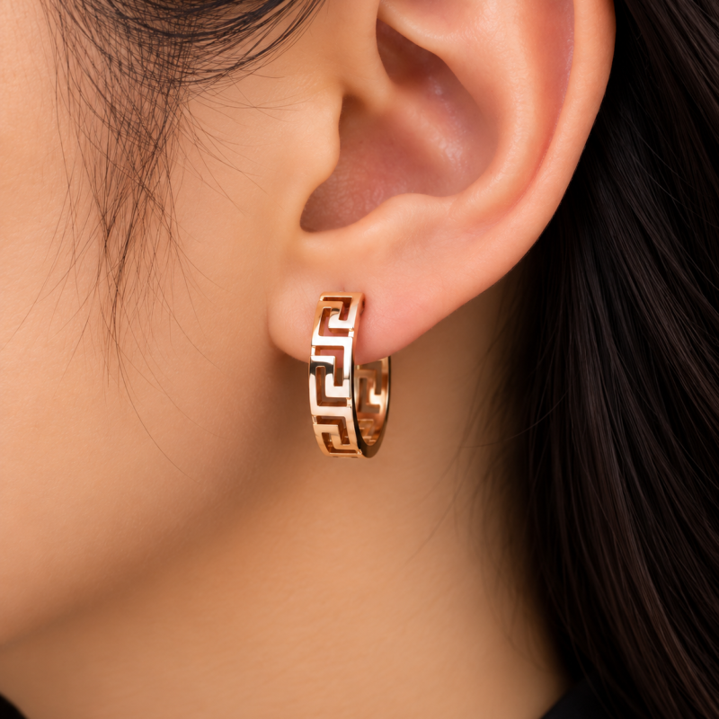 9K Vintage Gold Greek Hoop Earrings 1