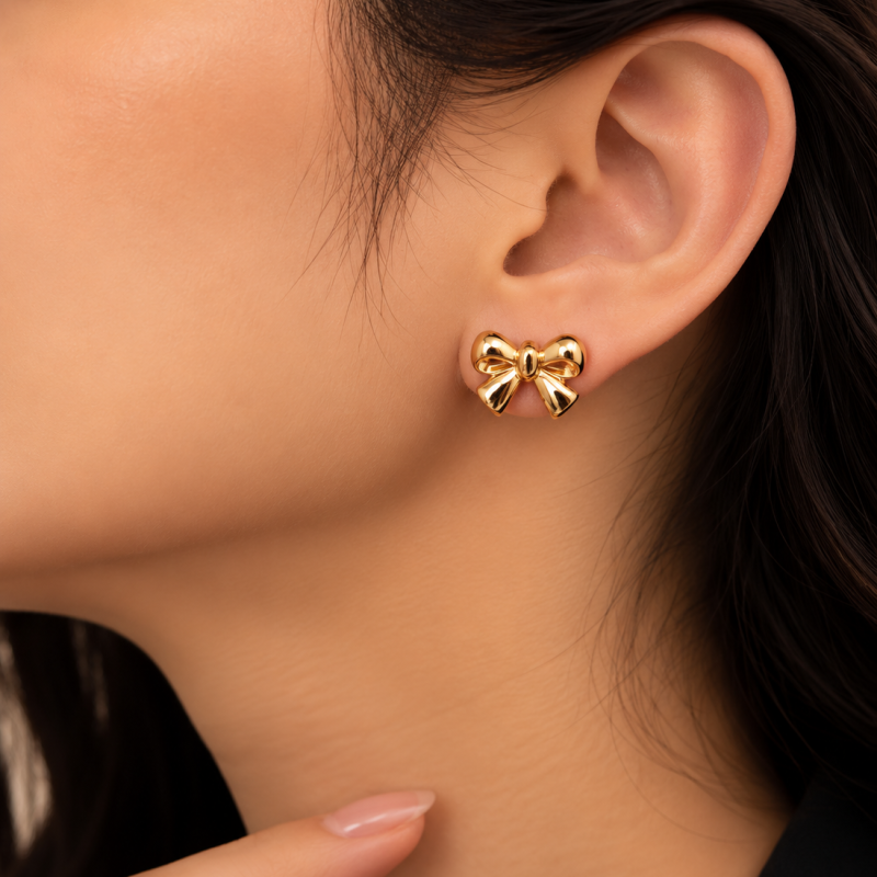 9K Gold Bow Stud Earrings