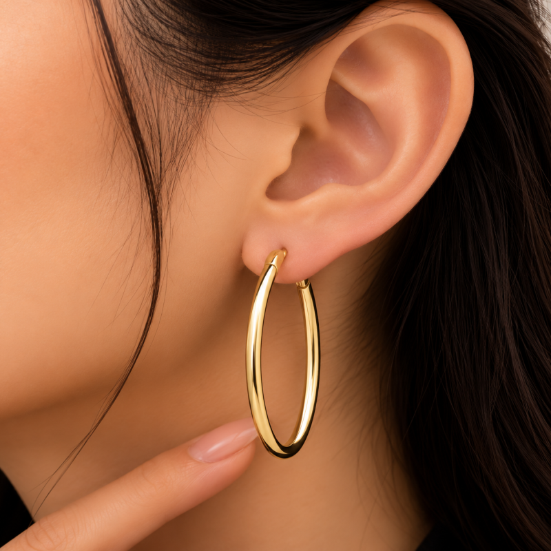 9K Gold 3cm Oval Hoop Earrings