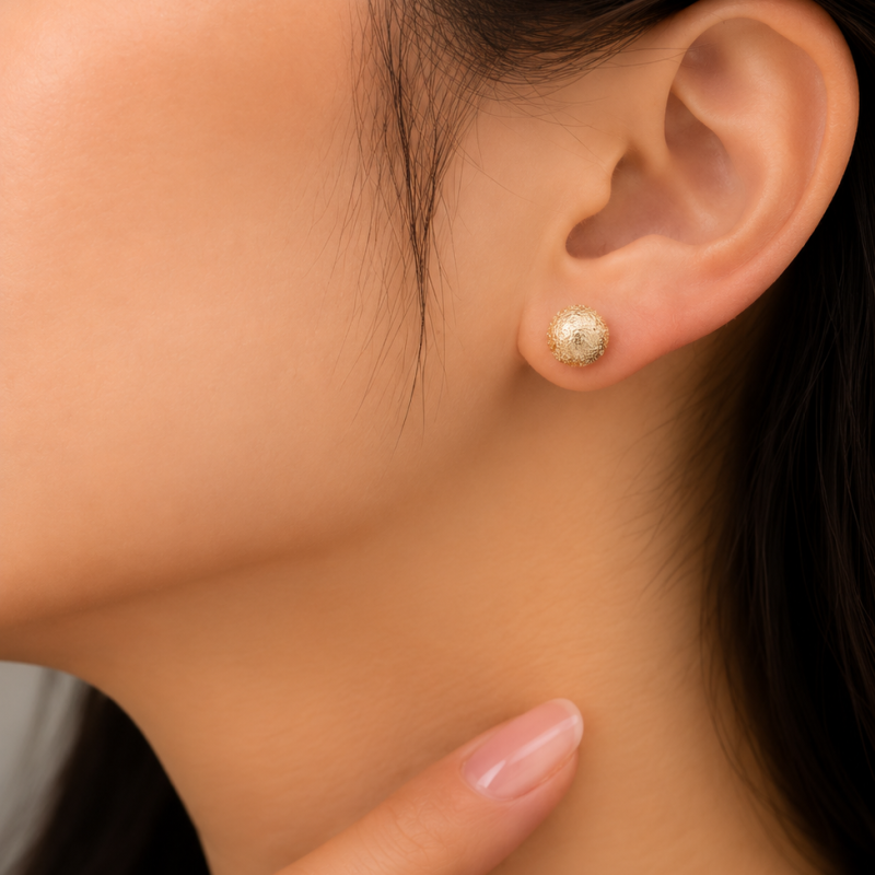 9K Gold Frosted Ball Stud Earrings