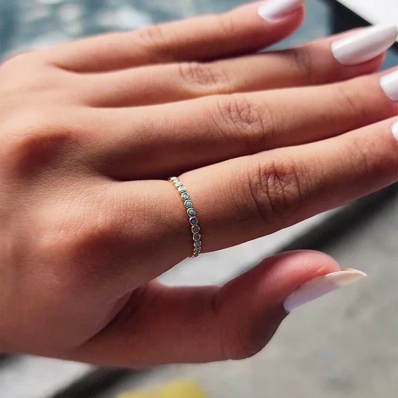 9K Gold Turquoise Bezel Stacking Ring 1