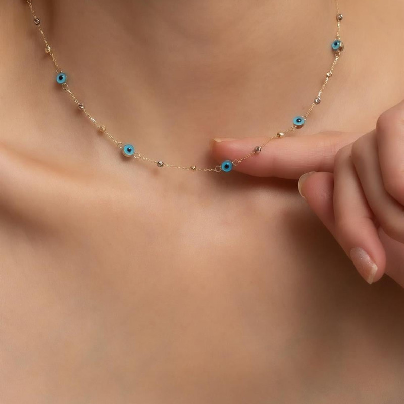9K Gold Evil Eye Charm Chain