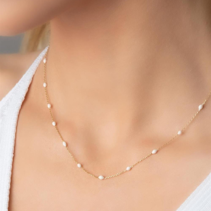9K Gold White Mini Bead Necklace