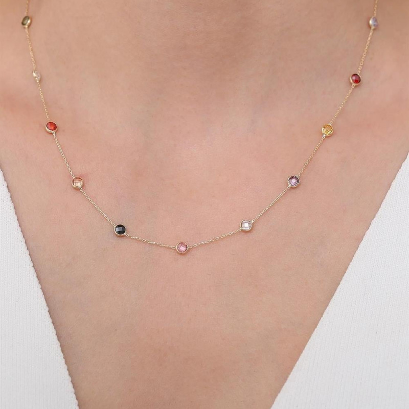 9K Gold Colorato Necklace with Colored Stones
