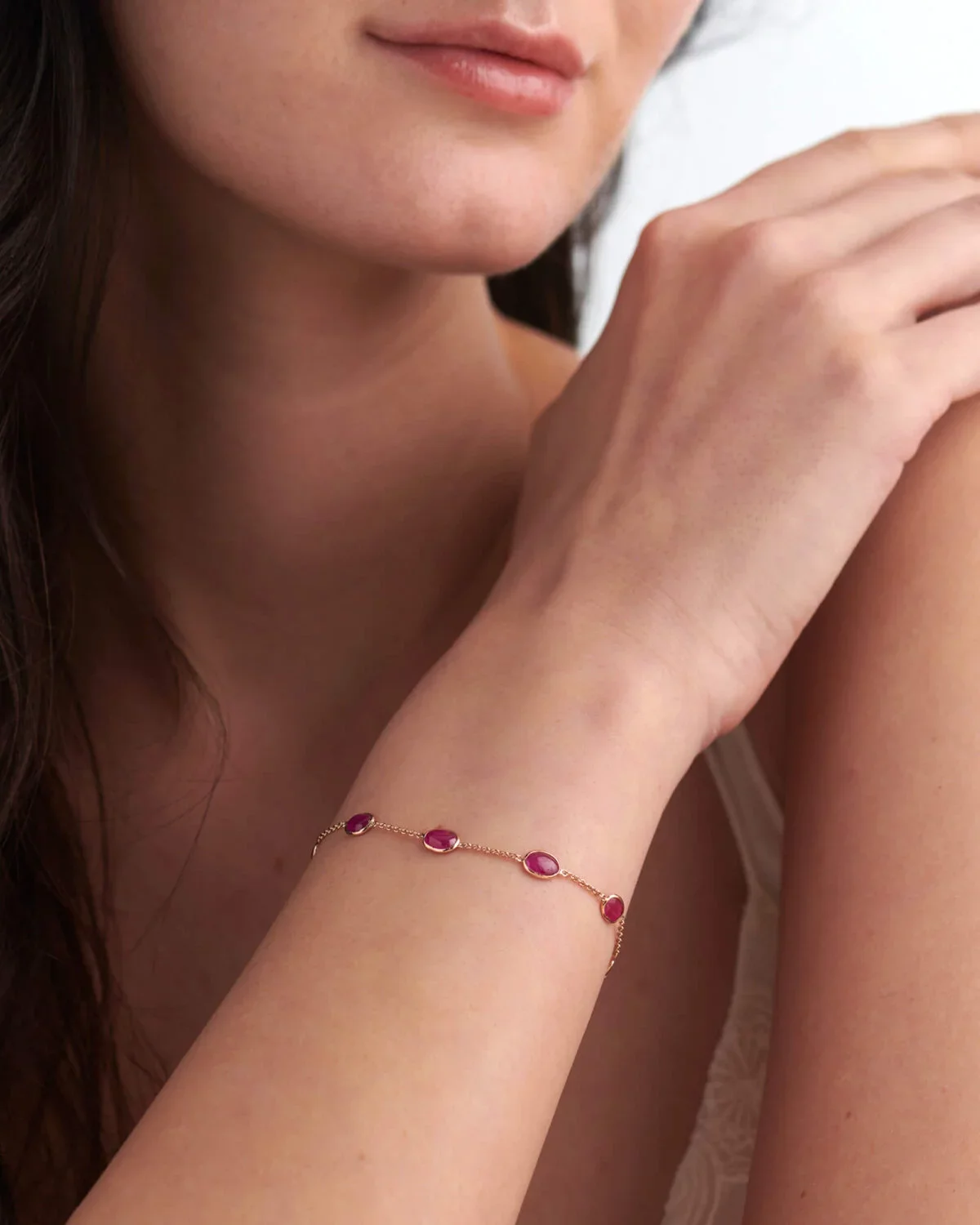 9K Gold Ruby By The Yard Bracelet