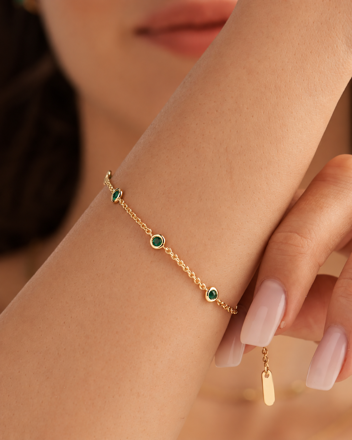 9K Gold Emerald By The Yard Bracelet