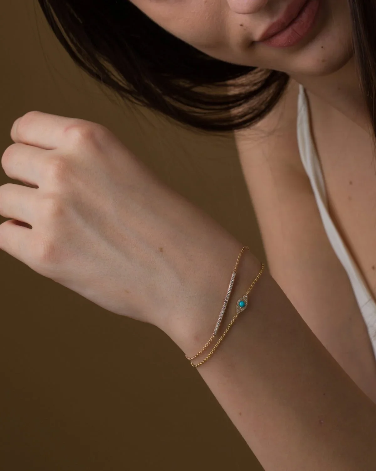 9K Gold Turquoise Evil Eye Diamond Bracelet 2