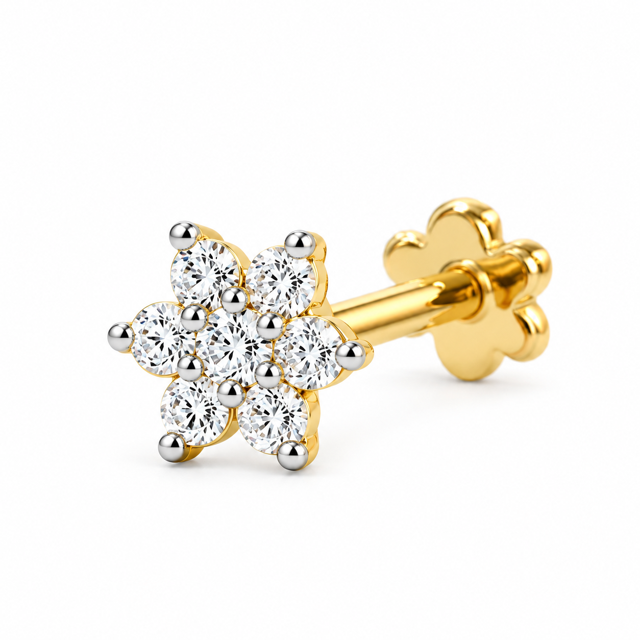 9K Gold Diamond Flower Nose Pin