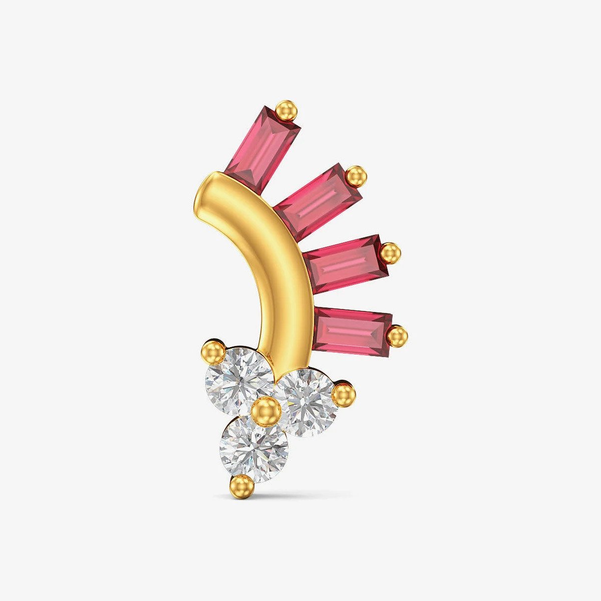 9K Gold Pink Baguette Floral Nose Pin 1