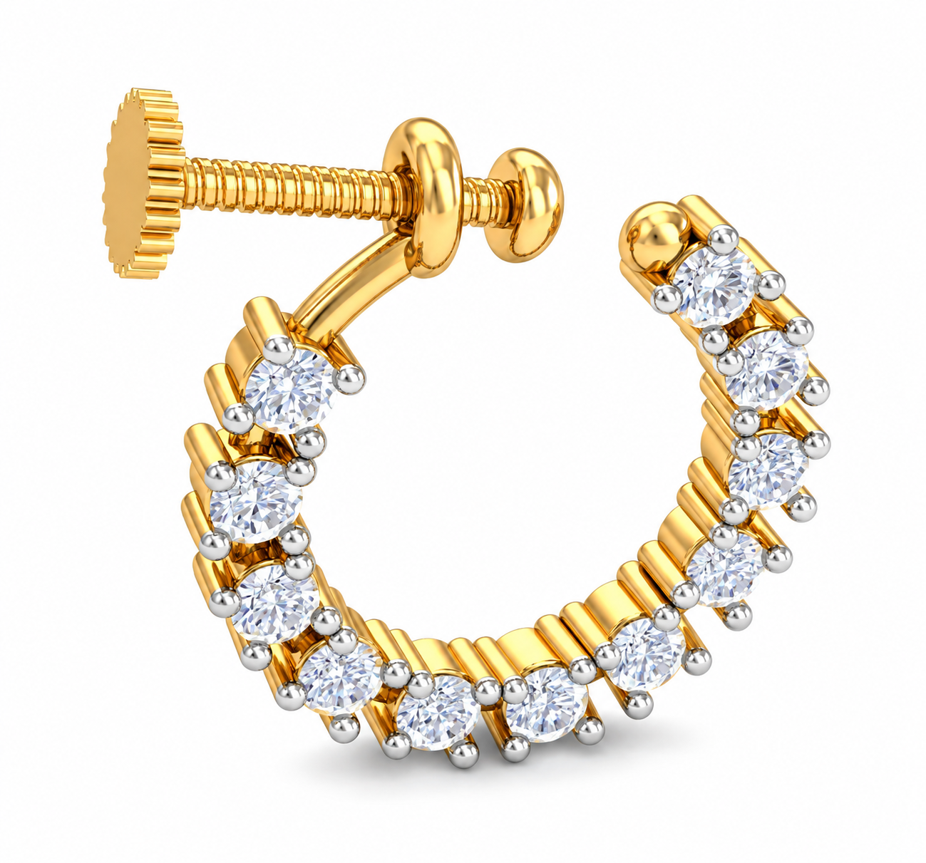 9K Gold Diamond Screw Back Hoop Nose Pin
