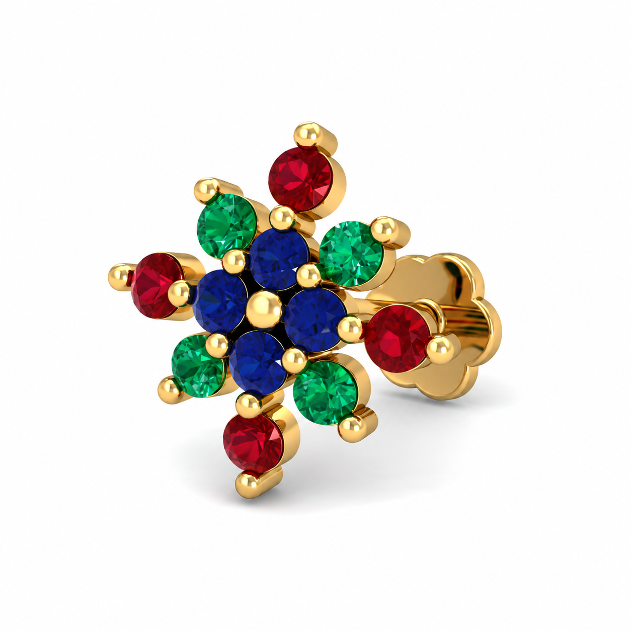 9K Gold Multicolor Gemstone Flower Nose Pin