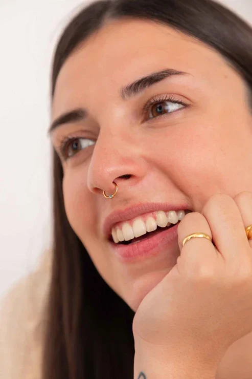9KT Gold Blue Stone Septum Nose Ring