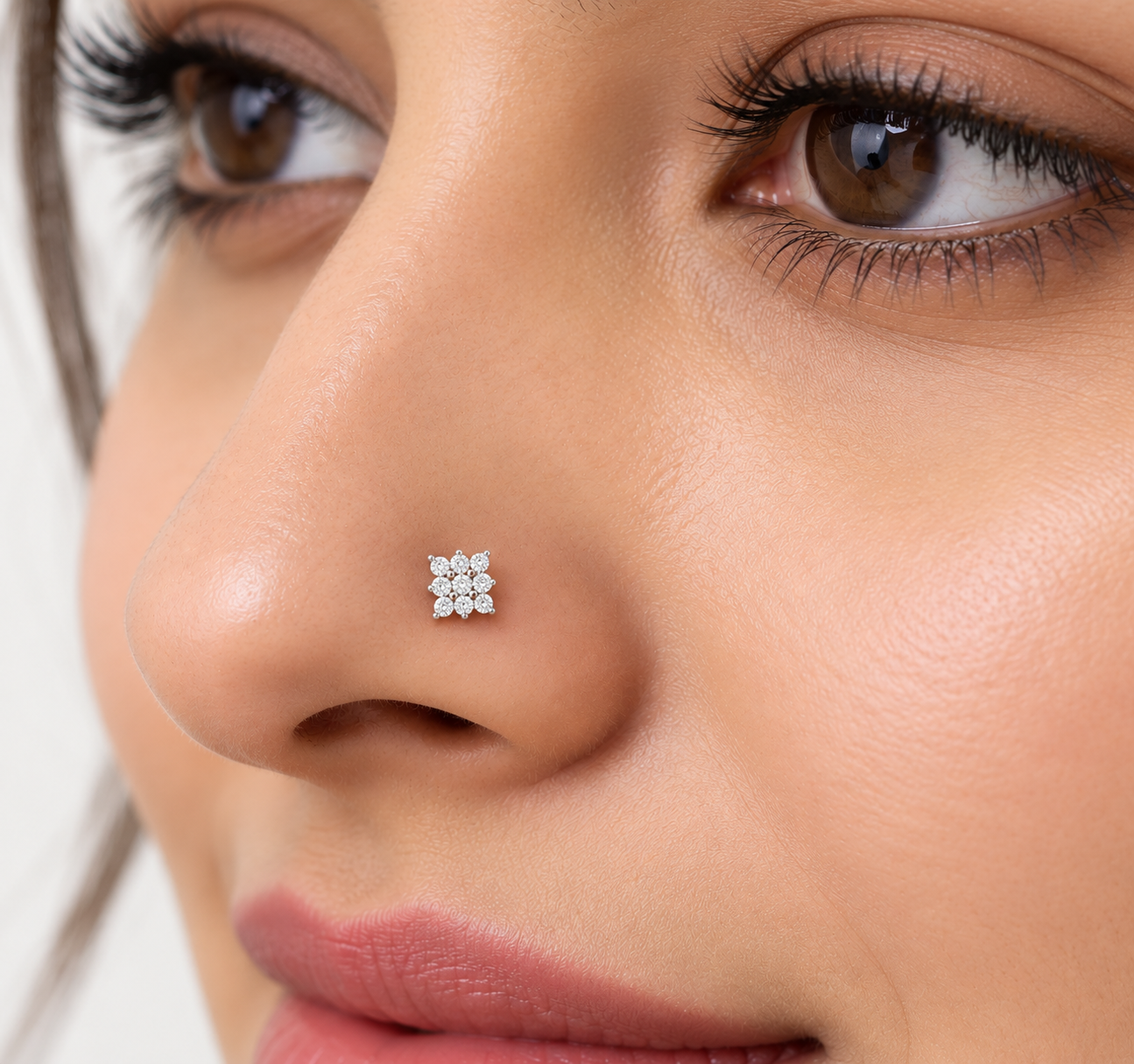 9KT Gold Diamond Cluster Nose Pin for Women