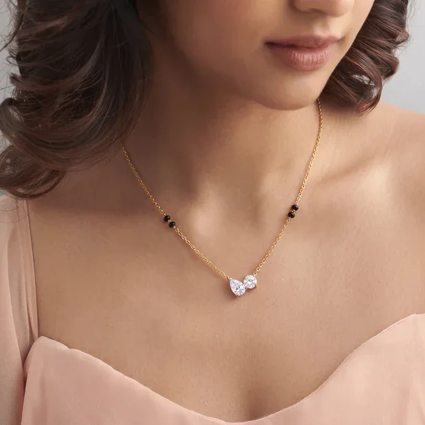 9KT Gold Toi et Moi Pear and Round Diamond Mangalsutra