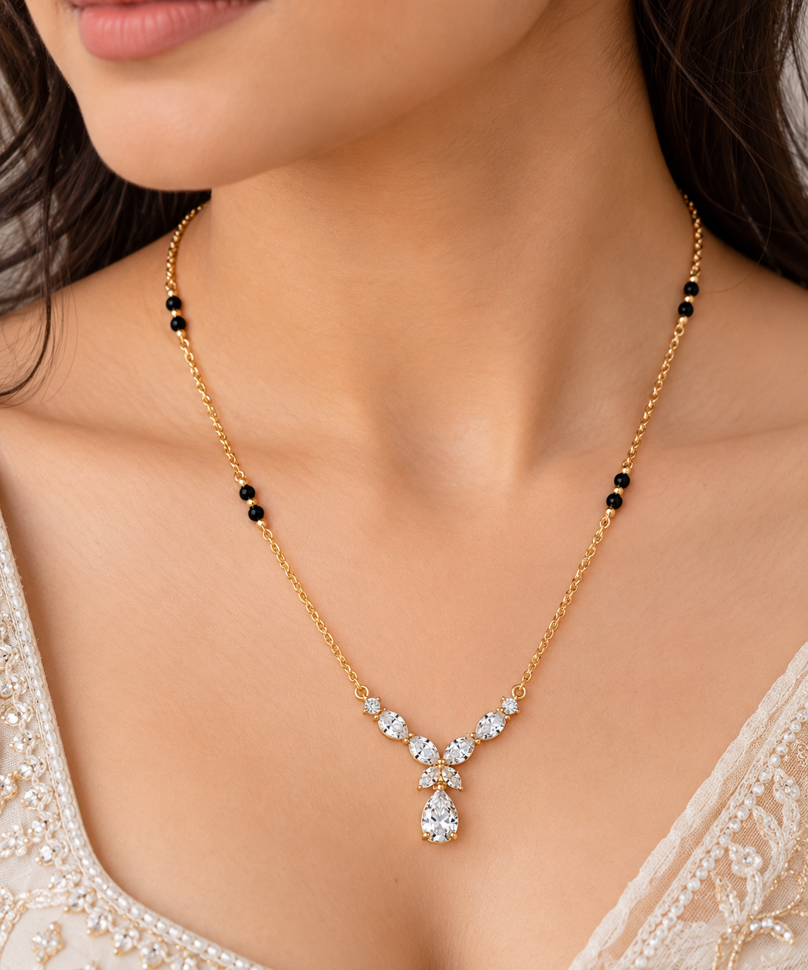 Butterfly Pear-Design Diamond Mangalsutra