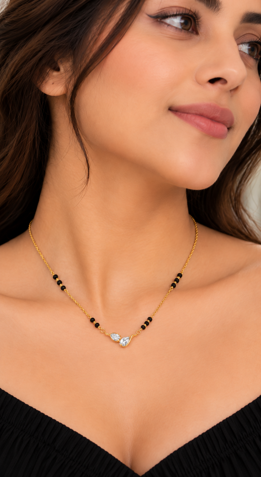 9KT Gold Twin Pear Diamond Mangalsutra for Women
