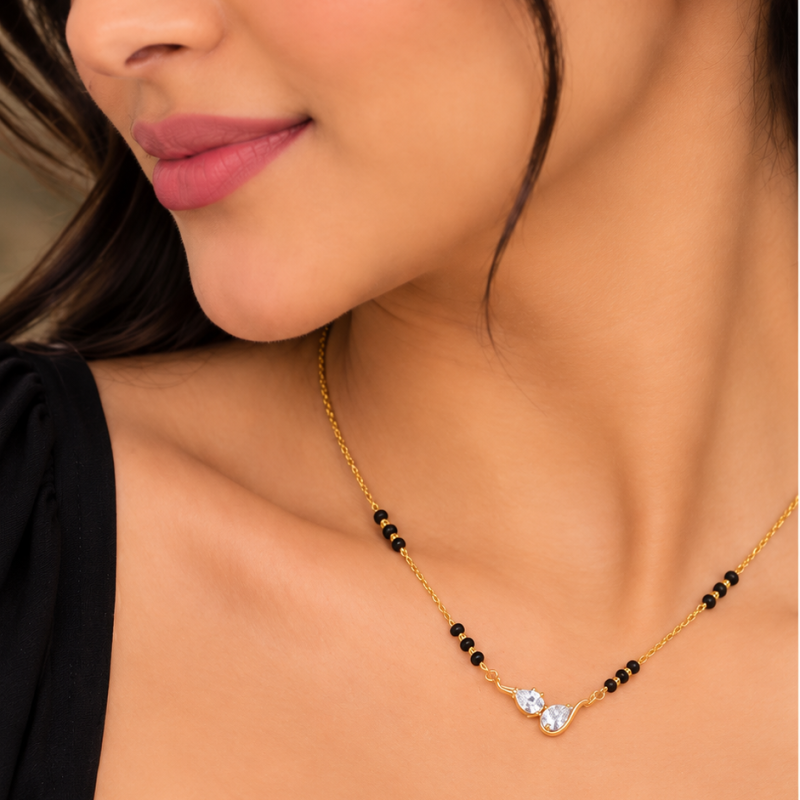 9KT Gold Twin Pear Diamond Mangalsutra for Women 5