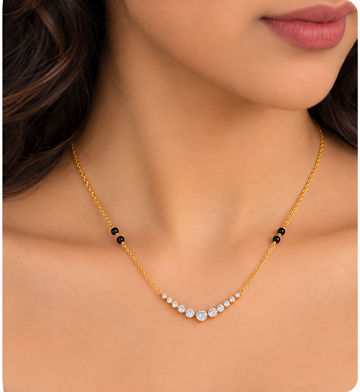 9KT Gold Graduated Round Diamond Mangalsutra for Women
