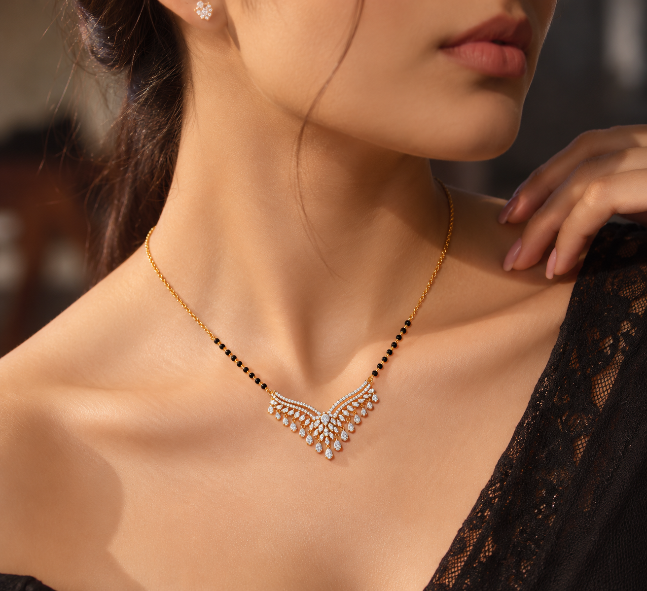 9KT Gold Diamond Chandelier Mangalsutra for Women
