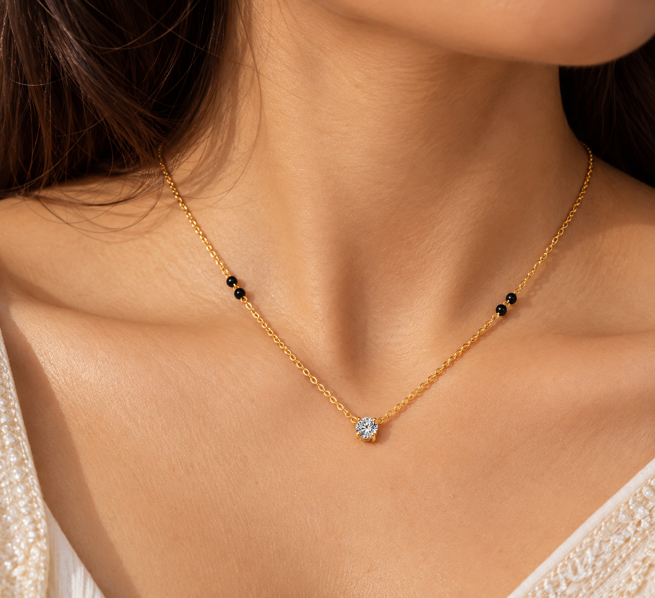 9KT Gold Solitaire Diamond Mangalsutra for Women